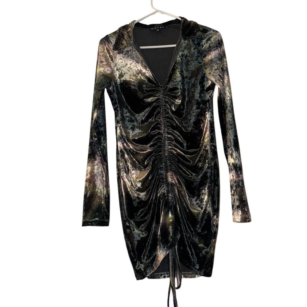 Motel Rocks XL Black & Grey Velvet Long Sleeve Mini‎ Dress Party
